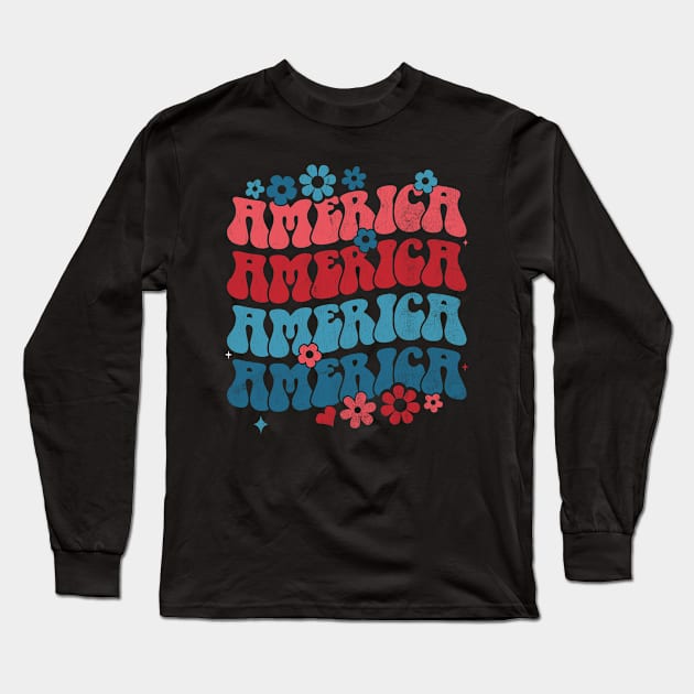 Vintage american groovy 4th of july America patriotic USA Long Sleeve T-Shirt by BramCrye